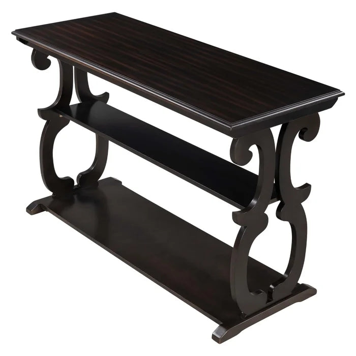 48inch Console Table with 3-Tier Open Storage Shelf, Black