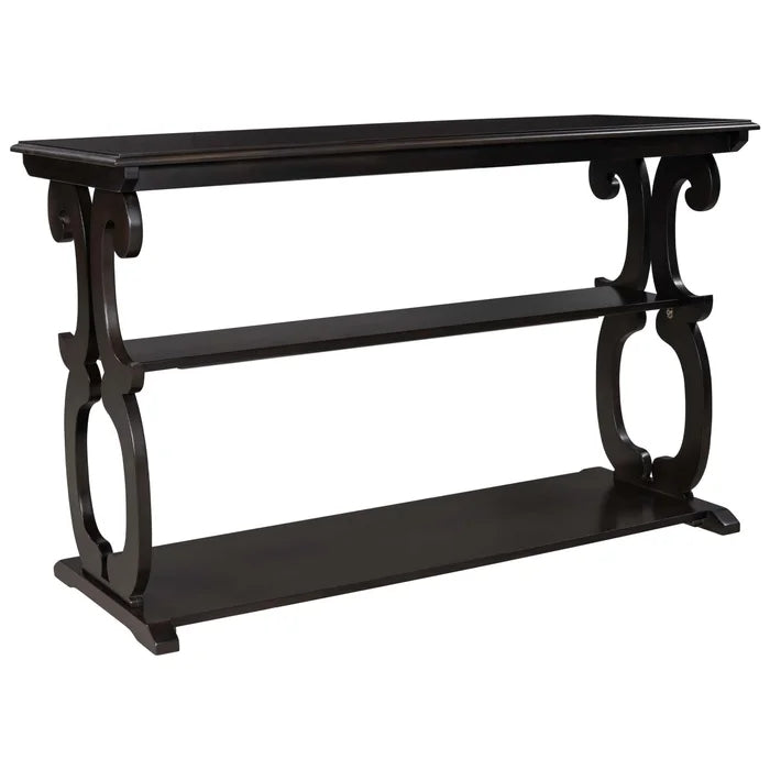 48inch Console Table with 3-Tier Open Storage Shelf, Black