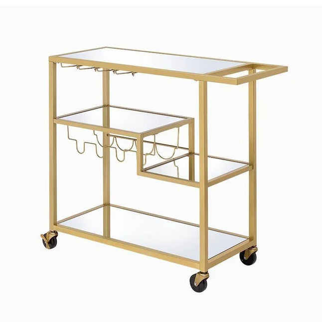 Serving Cart with Wine Bottle Storage, Champagne & Mirror