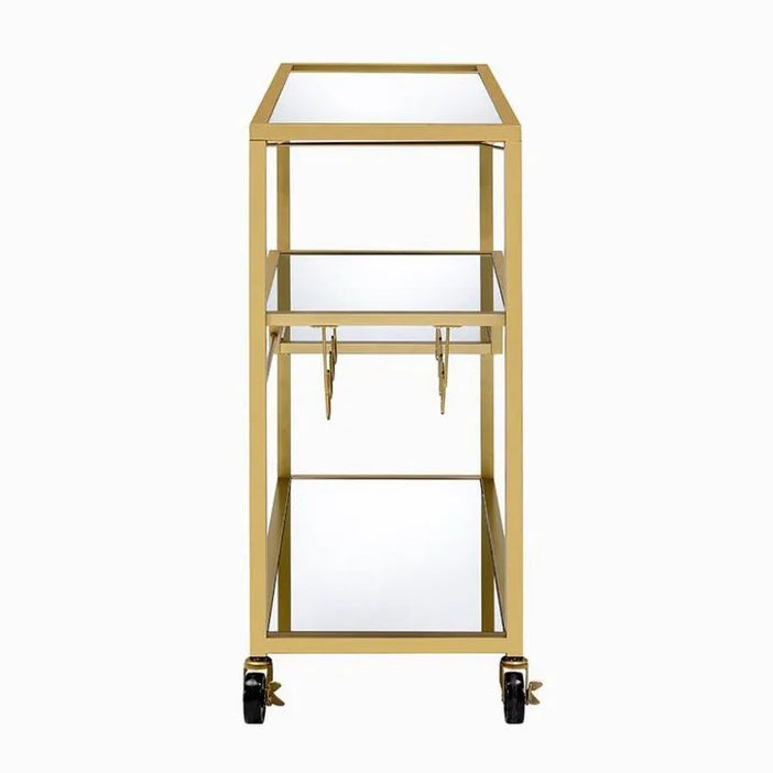 Serving Cart with Wine Bottle Storage, Champagne & Mirror