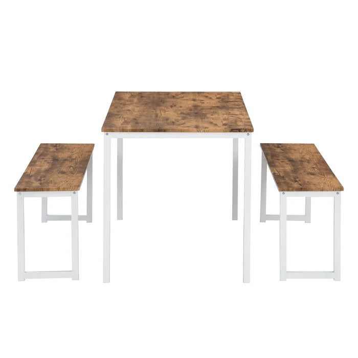 4 - Person Dining Table Set with Benches (3Pcs), Walnut