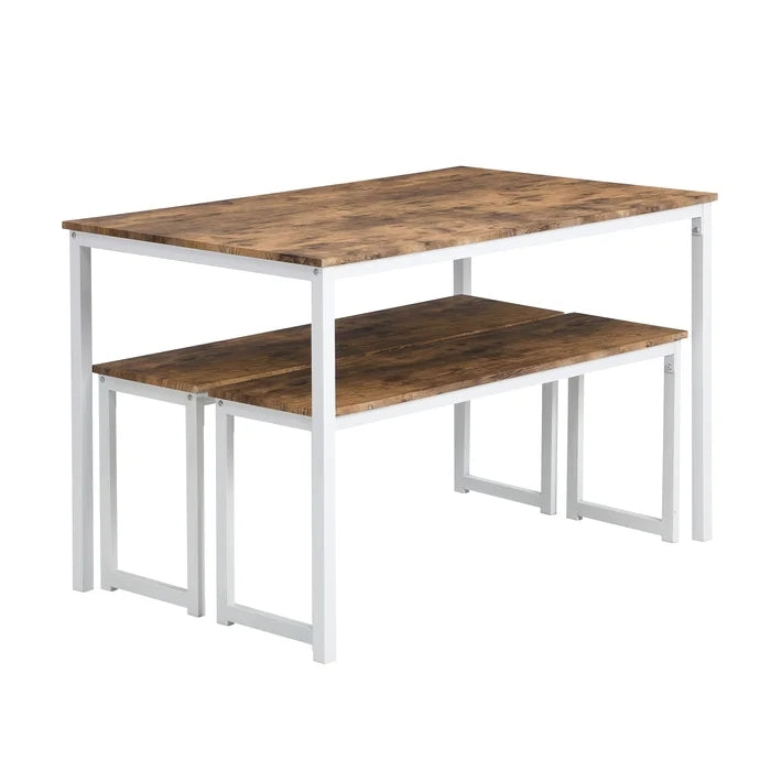 4 - Person Dining Table Set with Benches (3Pcs), Walnut