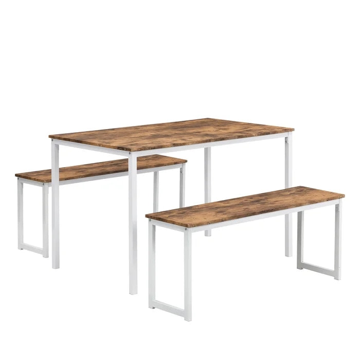 4 - Person Dining Table Set with Benches (3Pcs), Walnut