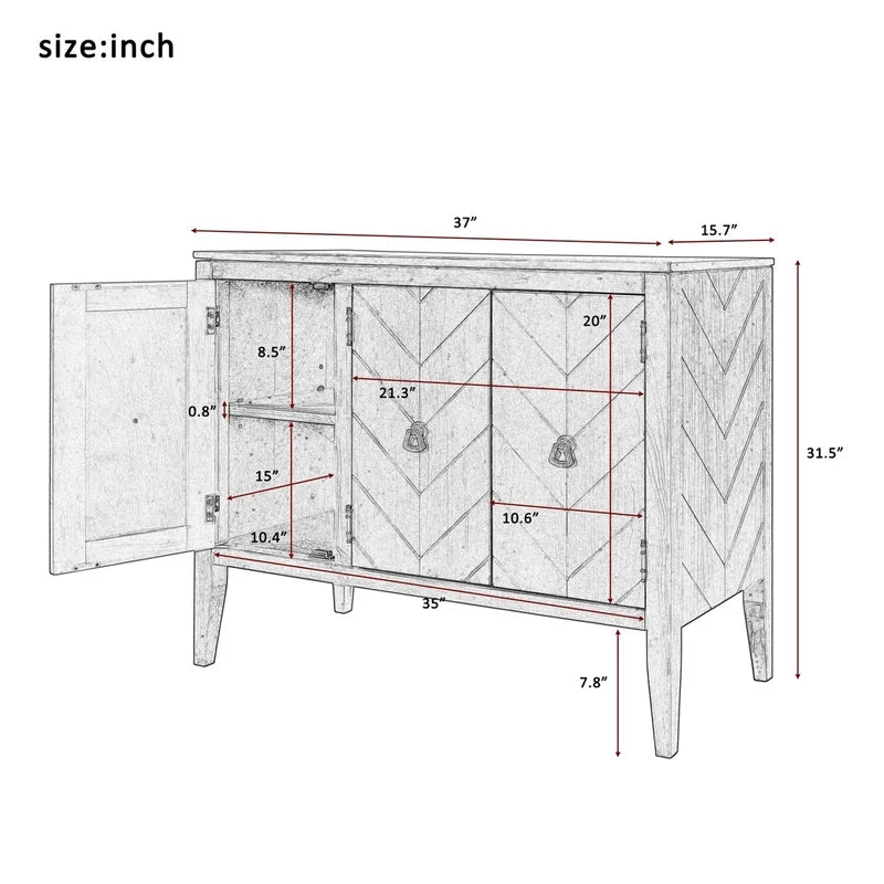 37 Inches Modern Wooden Storage Cabinet, Antique Gray