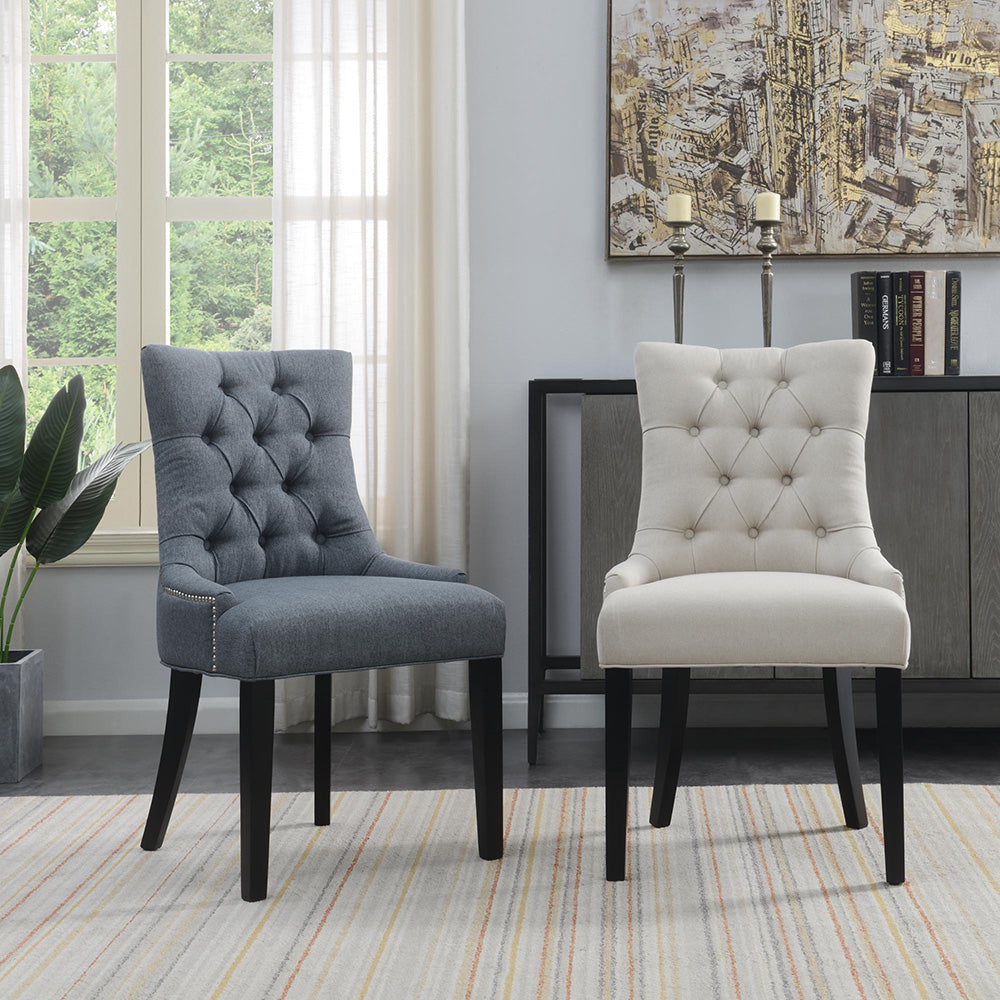 Tufted Upholstered Dining Chairs with Nailheads