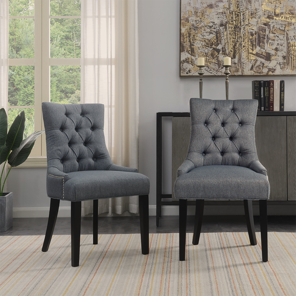 Tufted Upholstered Dining Chairs with Nailheads