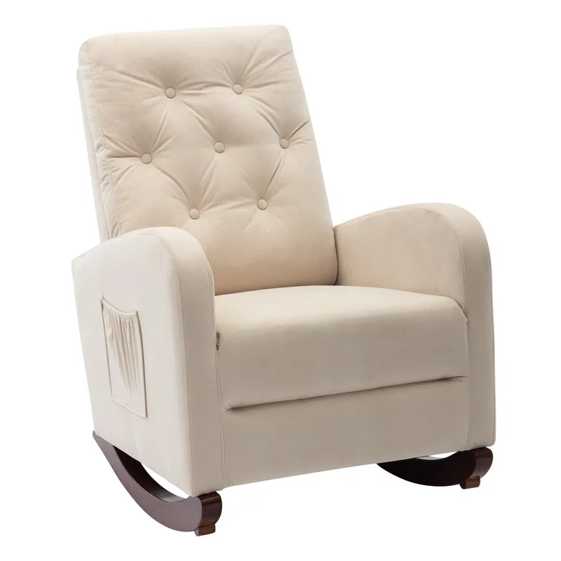 Tufted Velvet Armchair High Back Rocking Sofa Chair, White