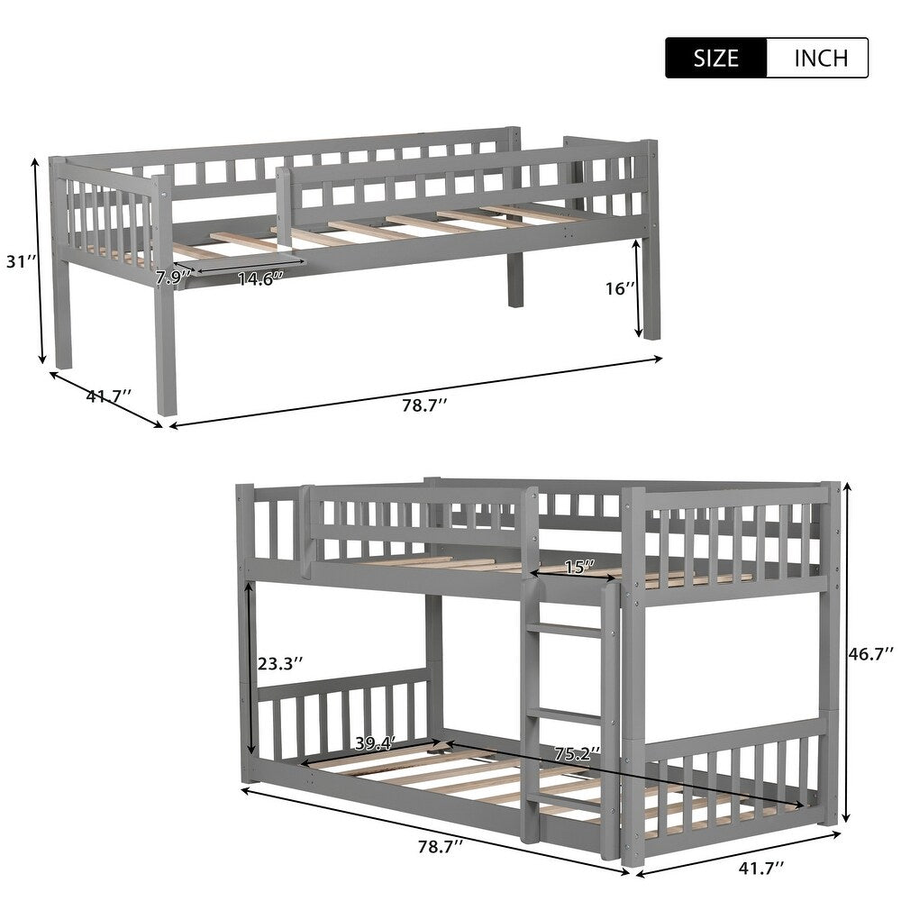 Twin-Over-Twin Triple Bed with Built-in Ladder and Slide, Gray