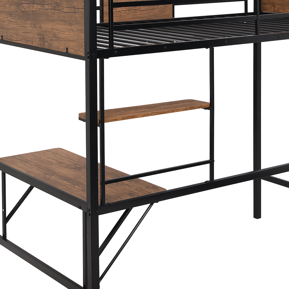 Pine Wood Twin Loft Bed with Built-in-Desk, Black