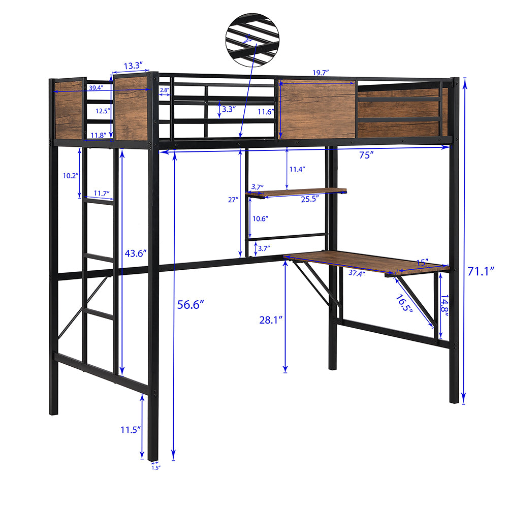 Twin Loft Bed with Built-in-Desk