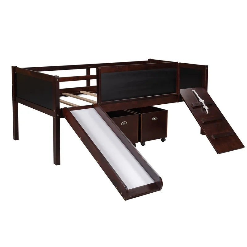 Twin size Loft Bunk Bed with Two Storage Boxes, Espresso