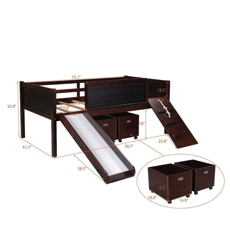 Twin size Loft Bunk Bed with Two Storage Boxes, Espresso