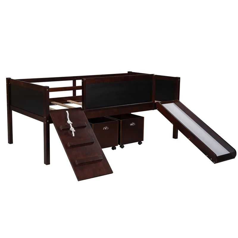 Twin size Loft Bunk Bed with Two Storage Boxes, Espresso