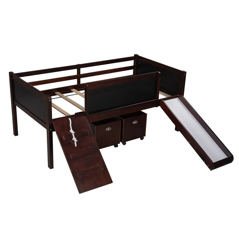 Twin size Loft Bunk Bed with Two Storage Boxes, Espresso