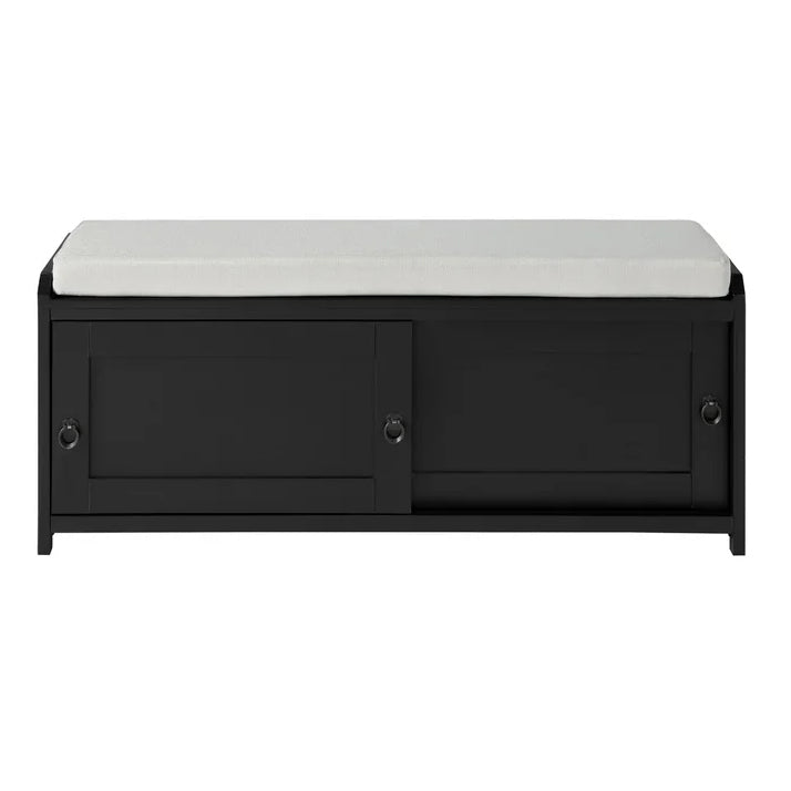 Wood Storage Bench With 2 Cabinets, Black