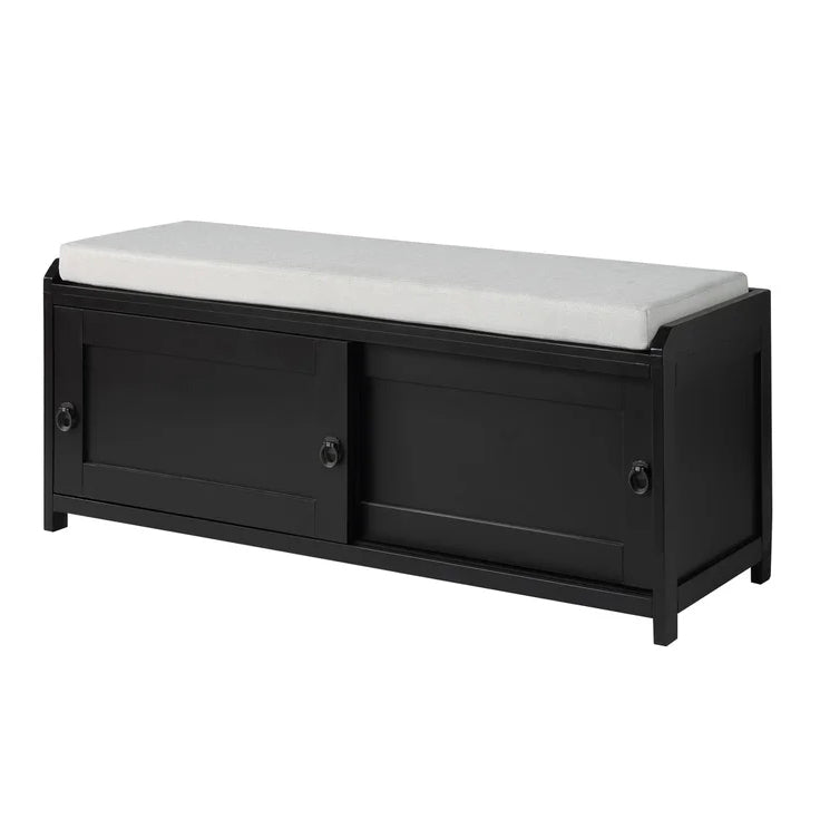 Wood Storage Bench With 2 Cabinets, Black