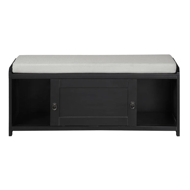 Wood Storage Bench With 2 Cabinets, Black