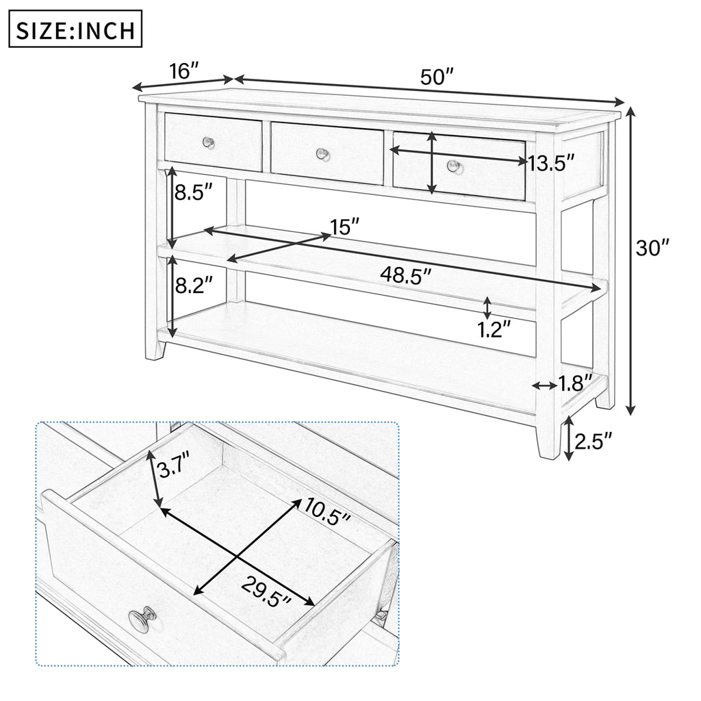 Console Table with Shelves and Drawers