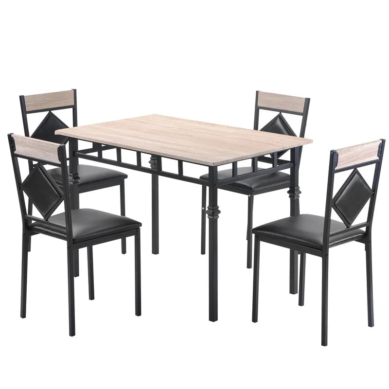 5pcs Dining Table Set and 4 Leather Dining Chairs