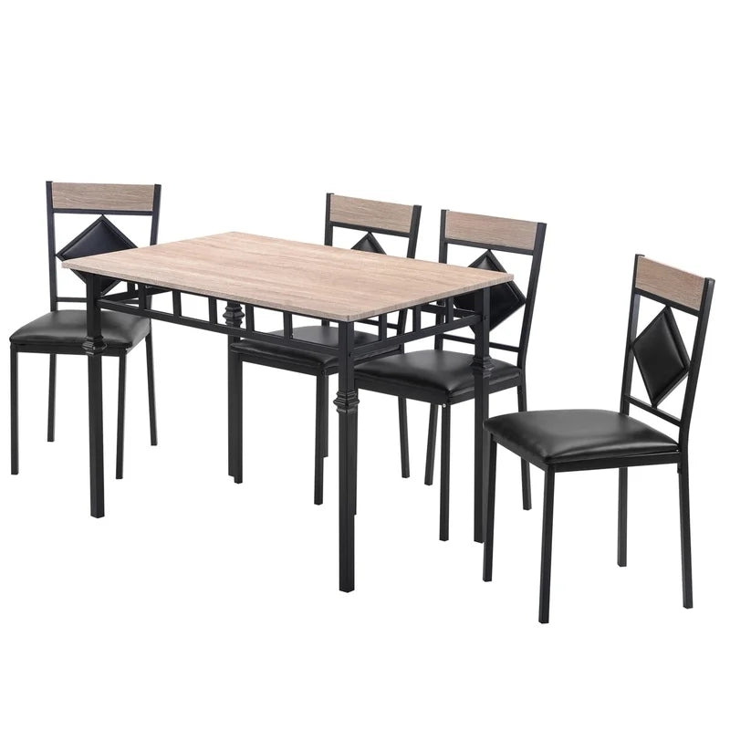 5pcs Dining Table Set and 4 Leather Dining Chairs