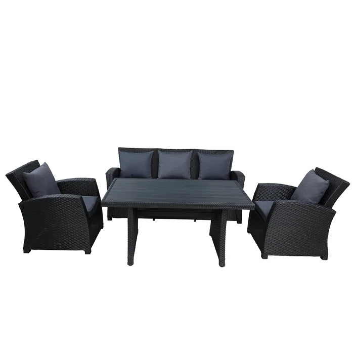 Patio Furniture Set 4-Piece Wicker Conversation Sofa Set with Dark Grey Cushions