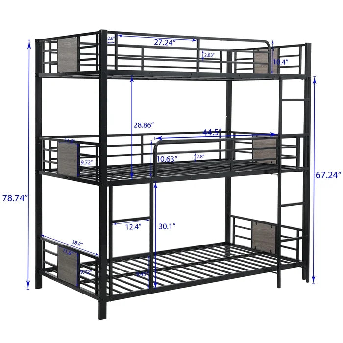 Twin Over Twin Over Twin Triple Bunk Bed, Gray