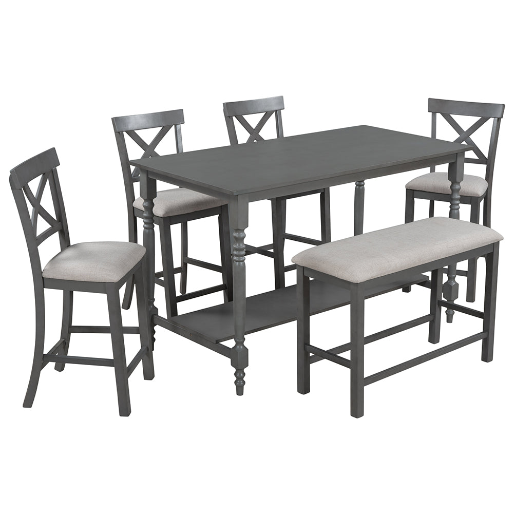 Dining Table Set with Upholstered Counter Height Chairs and Bench