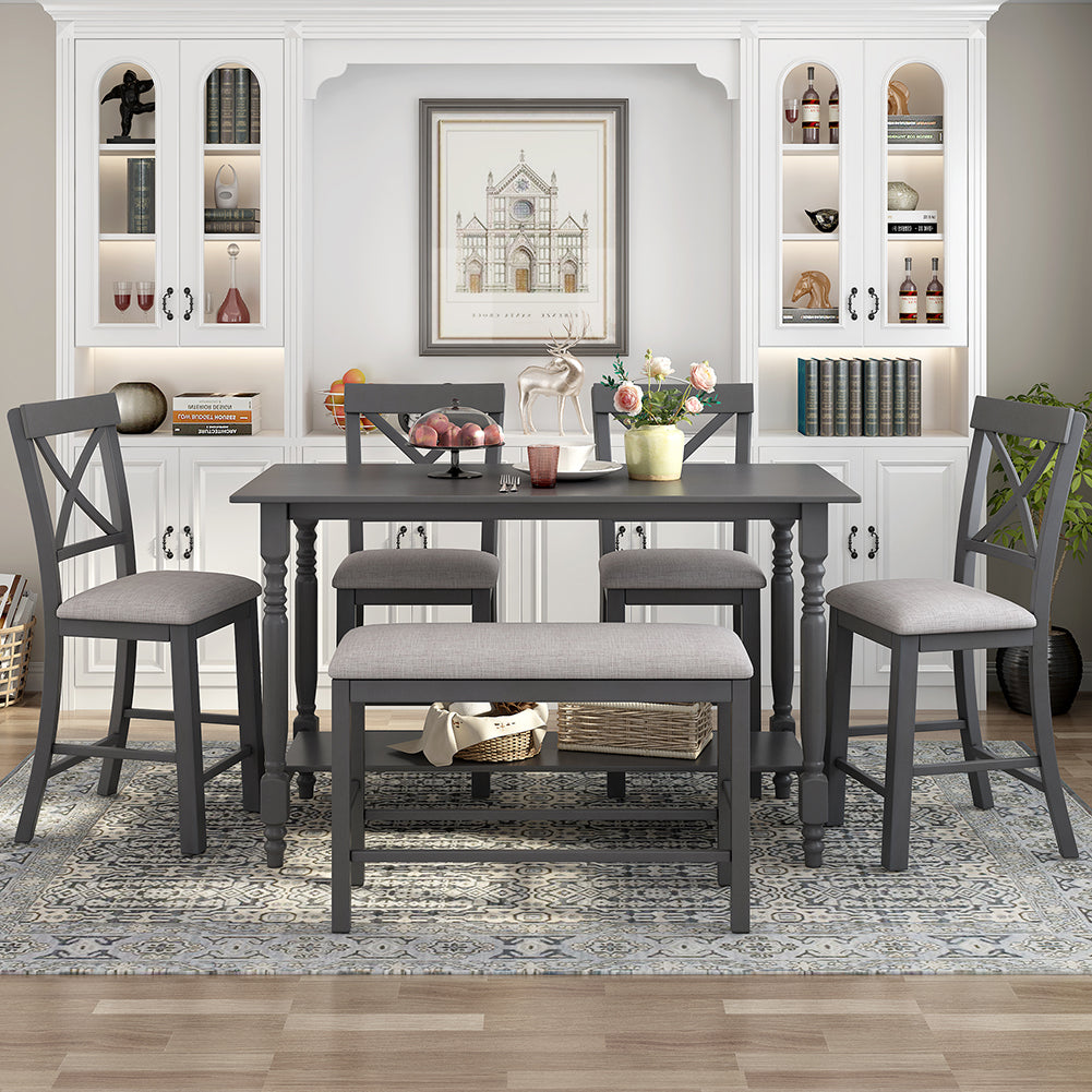 Dining Table Set with Upholstered Counter Height Chairs and Bench