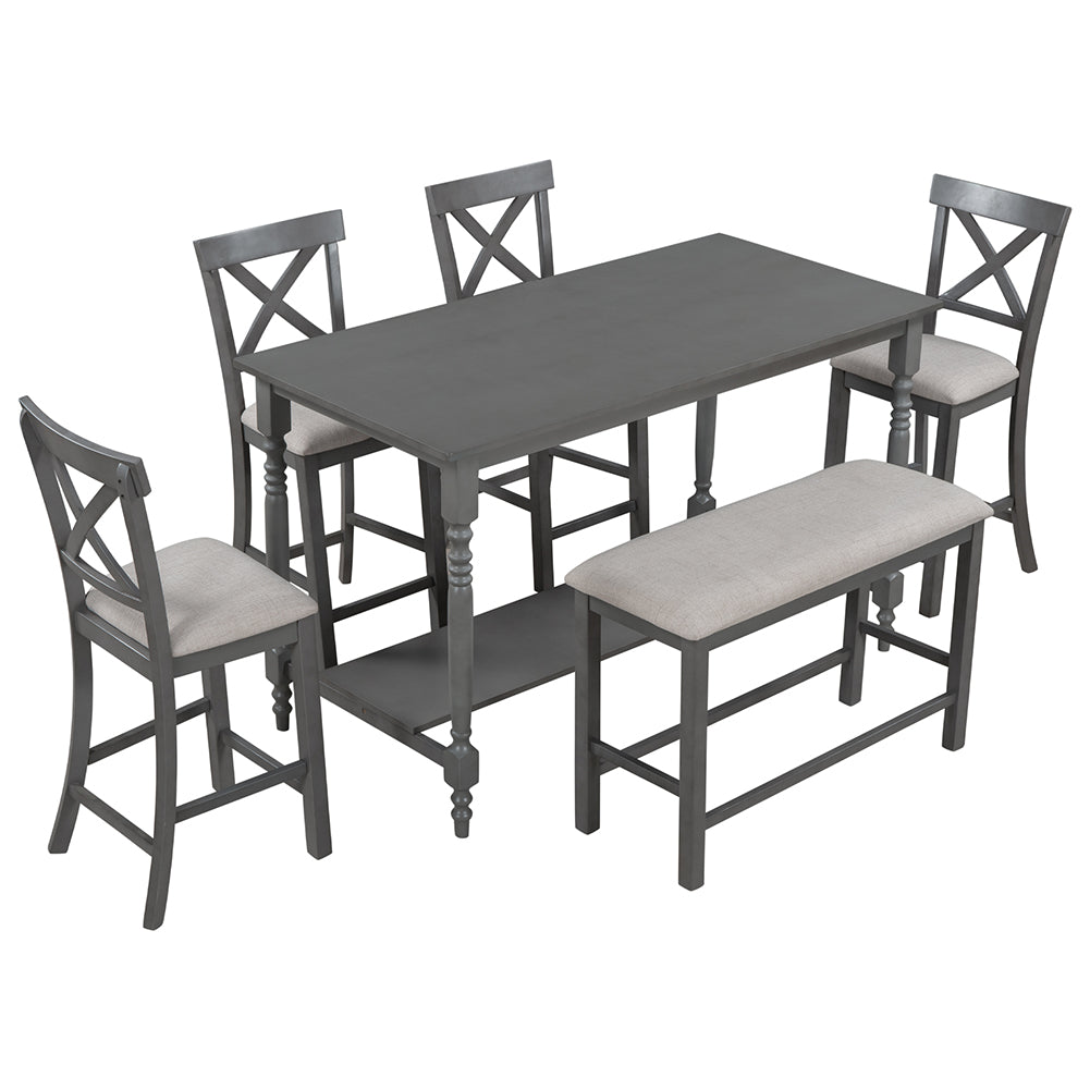 Dining Table Set with Upholstered Counter Height Chairs and Bench