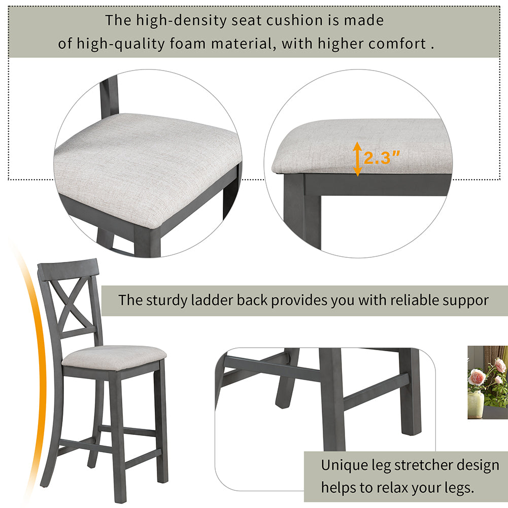 Dining Table Set with Upholstered Counter Height Chairs and Bench