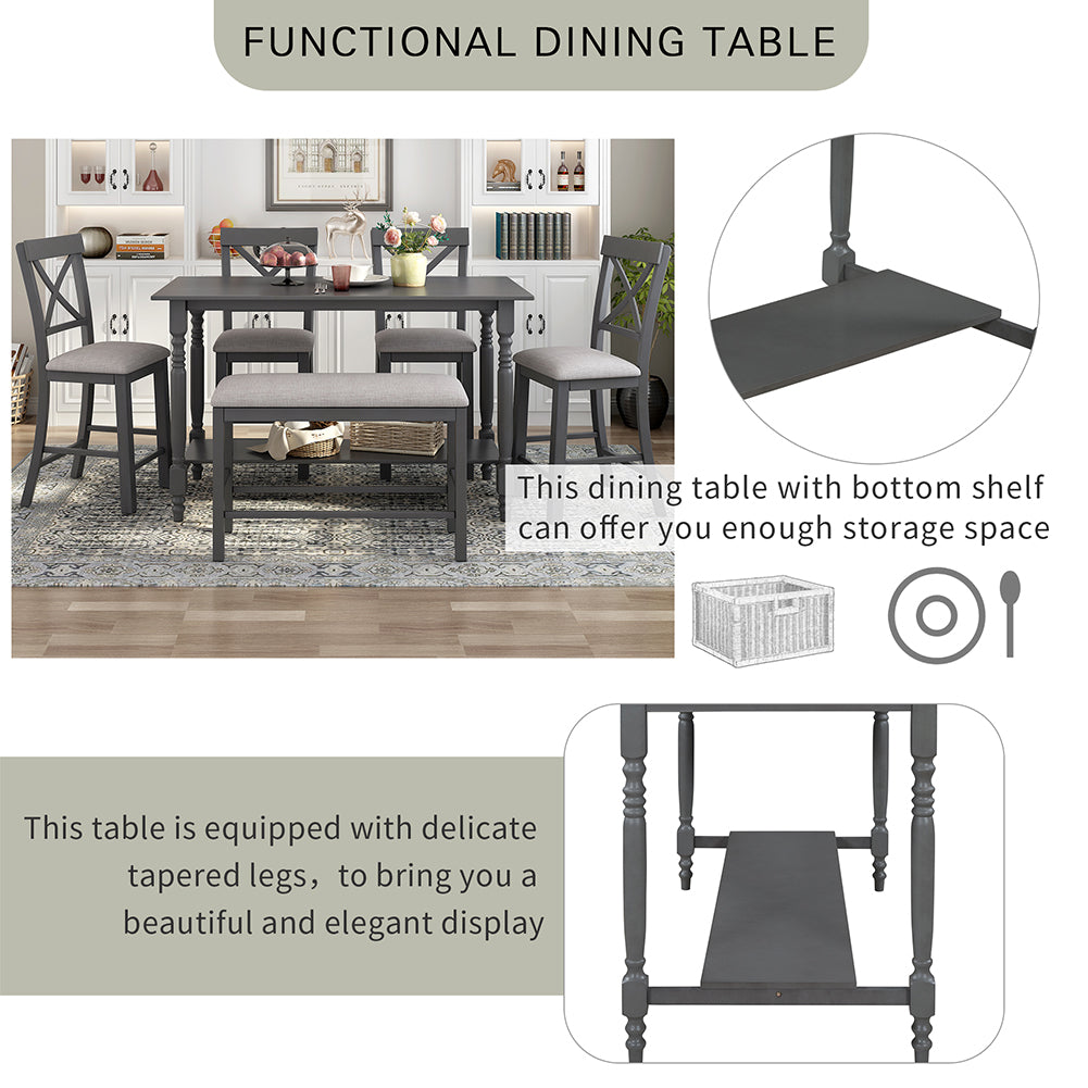 Dining Table Set with Upholstered Counter Height Chairs and Bench