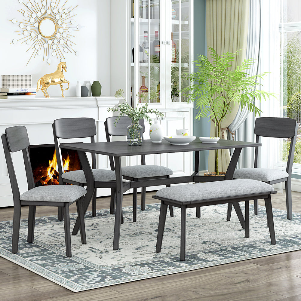 Dining Table Set with Upholstered Chairs and Bench