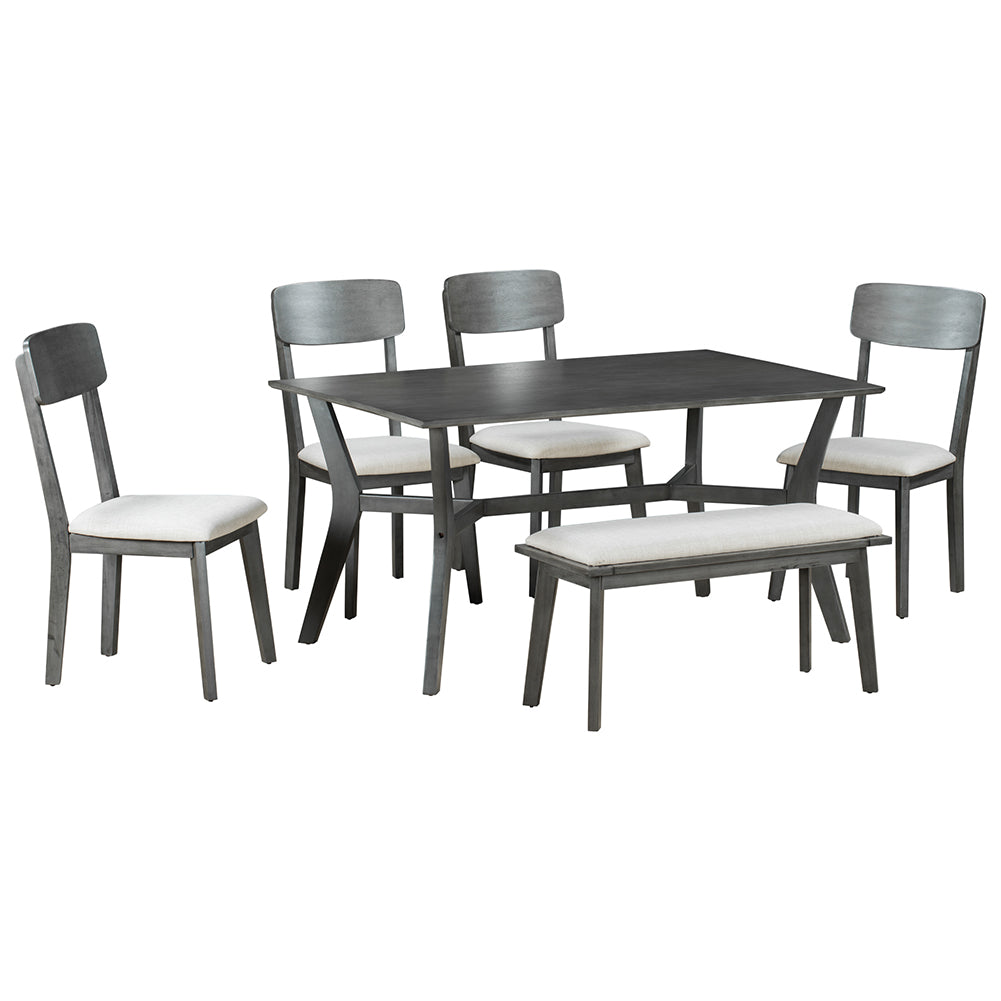 Dining Table Set with Upholstered Chairs and Bench