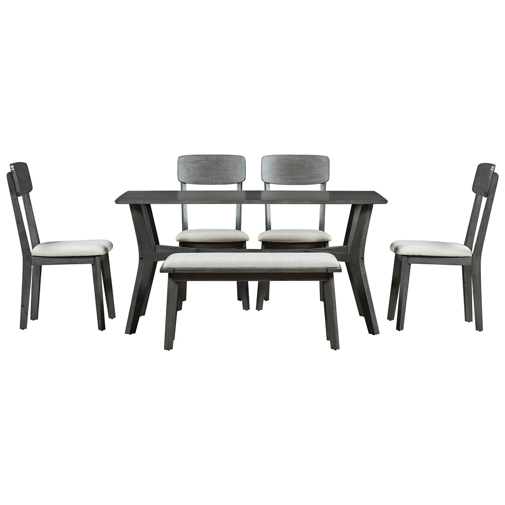 Dining Table Set with Upholstered Chairs and Bench