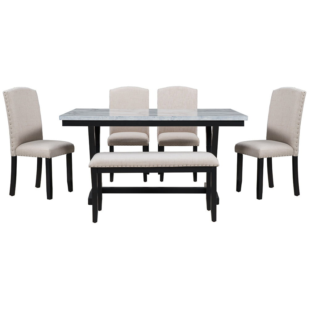 Dining Table Set with Upholstered Chairs and Bench