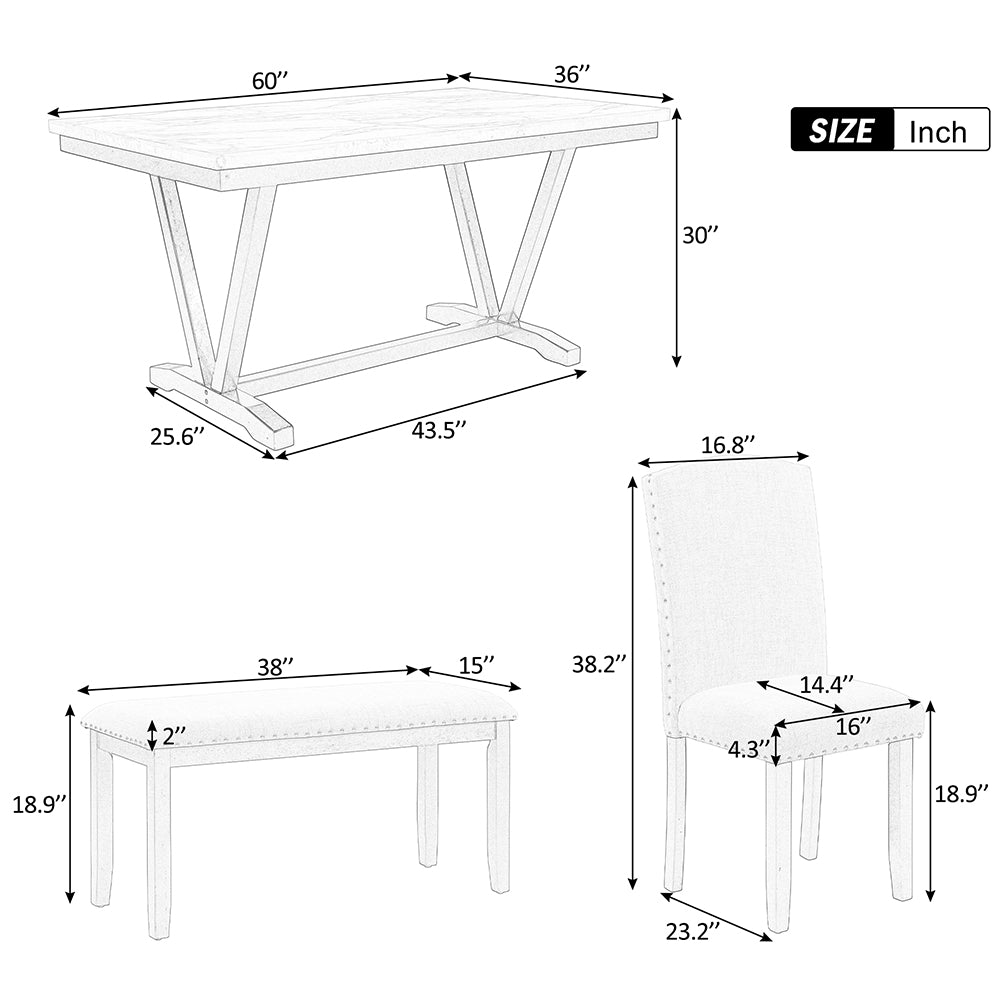 Dining Table Set with Upholstered Chairs and Bench