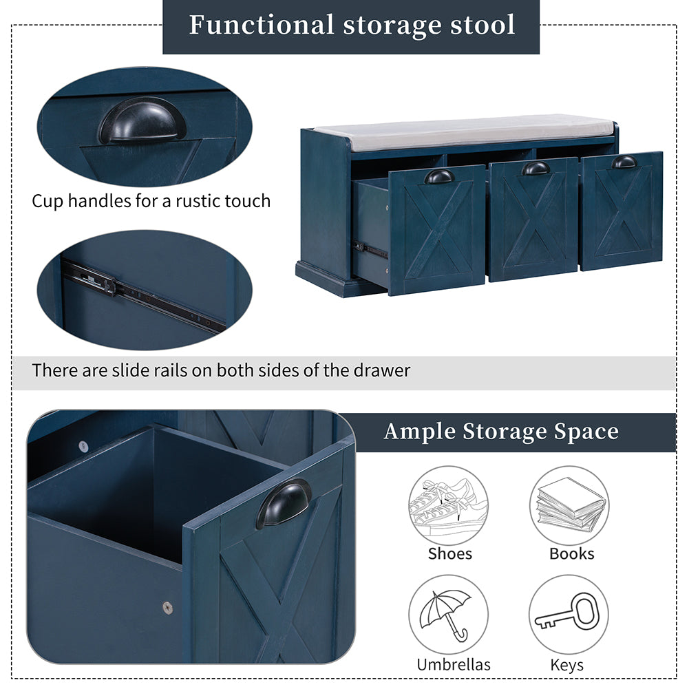 Storage Bench with 3 Drawers