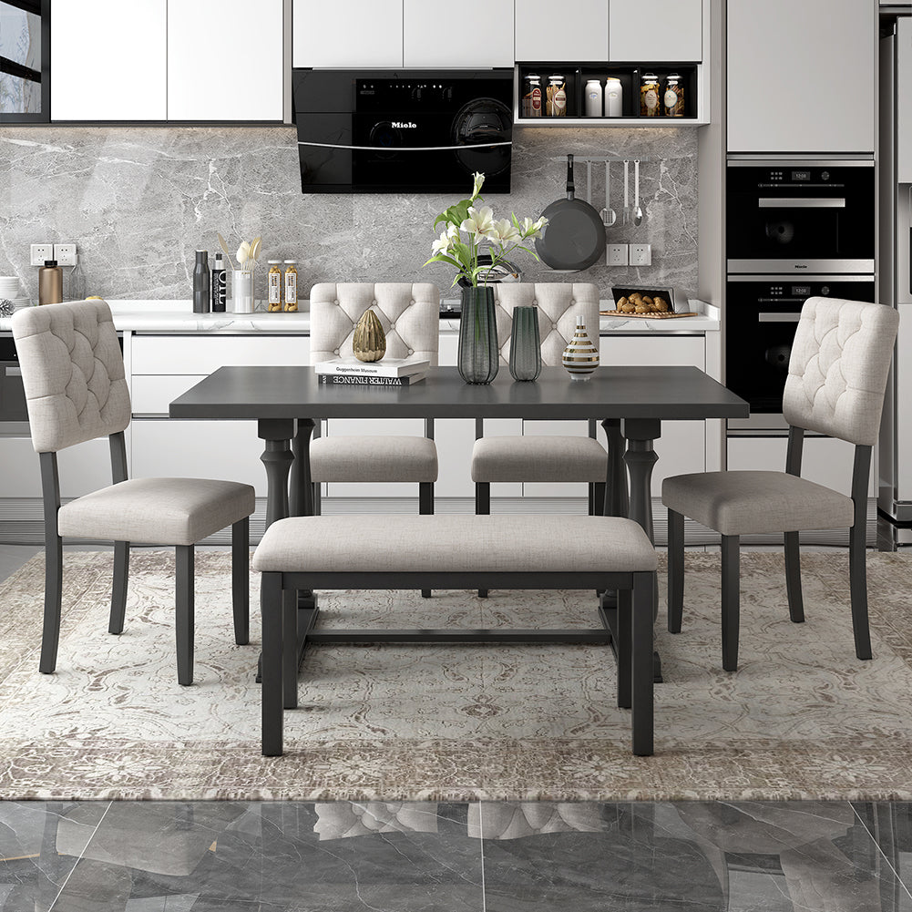 Dining Table Set with Upholstered Chairs and Bench