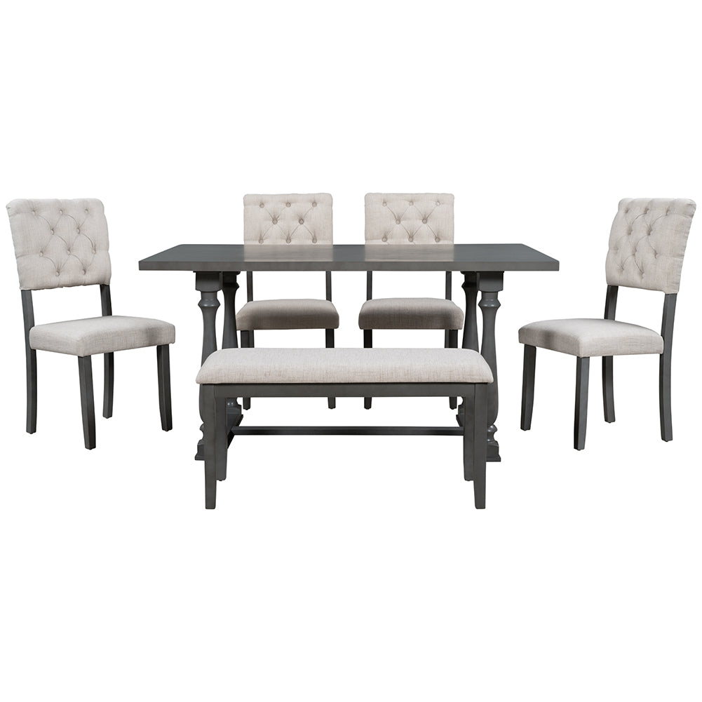 Dining Table Set with Upholstered Chairs and Bench