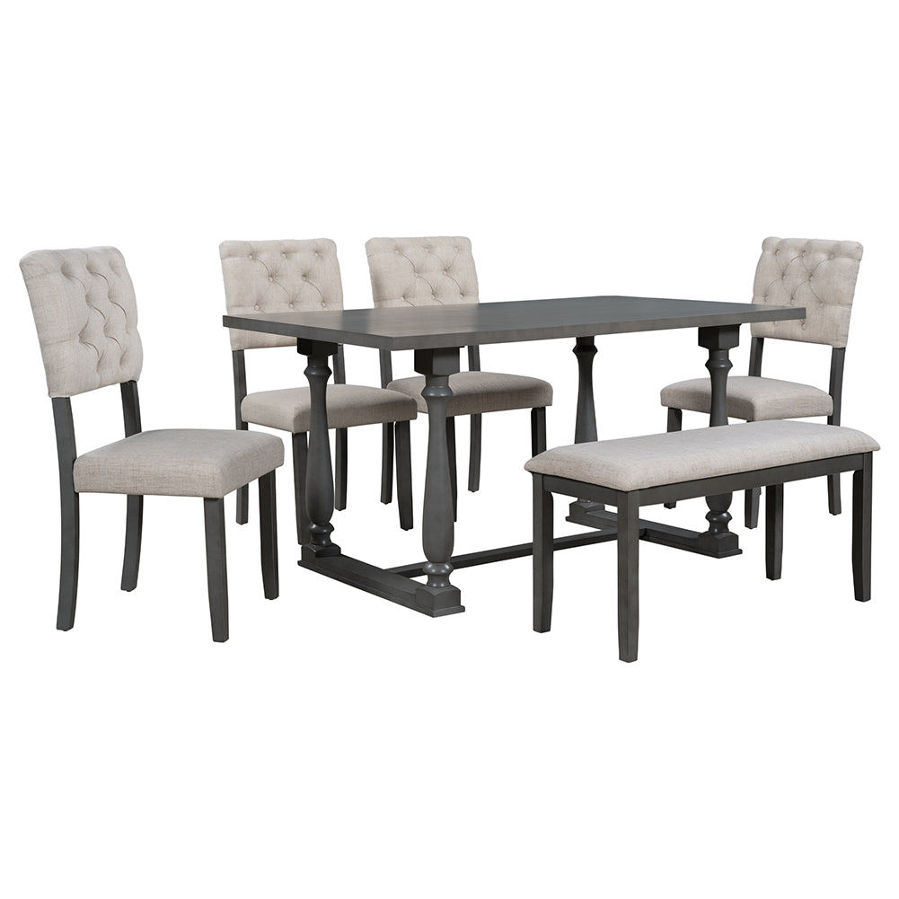 Dining Table Set with Upholstered Chairs and Bench