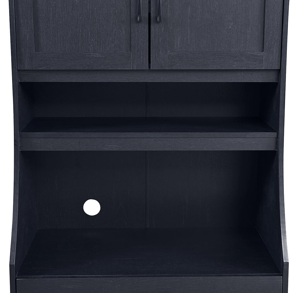 One-body Style Pantry Cabinet Kitchen Storage (Black)