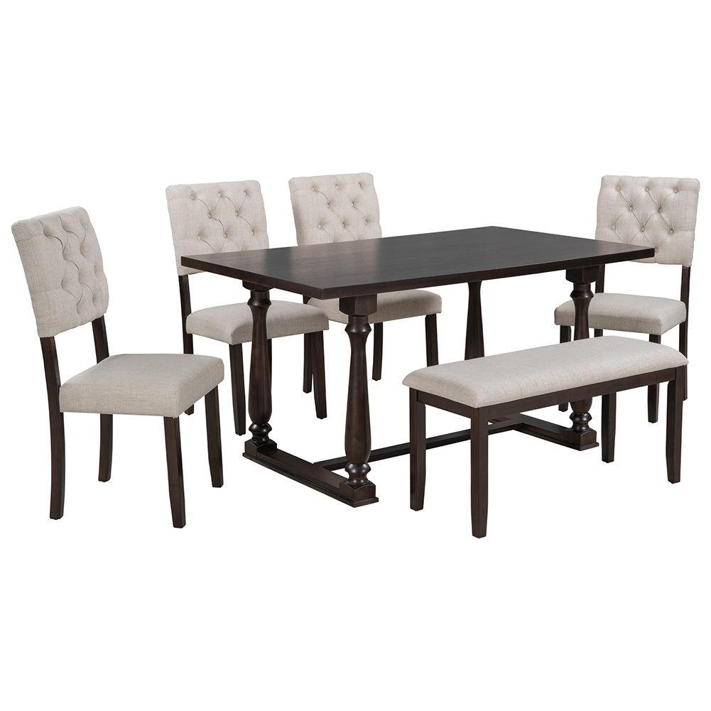 Dining Table Set with 4 Side Chairs and Bench