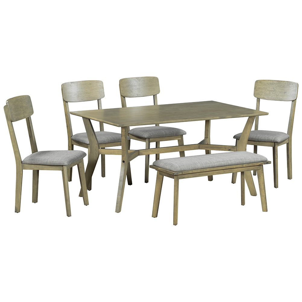 Dining Table Set with Upholstered Chairs and Bench