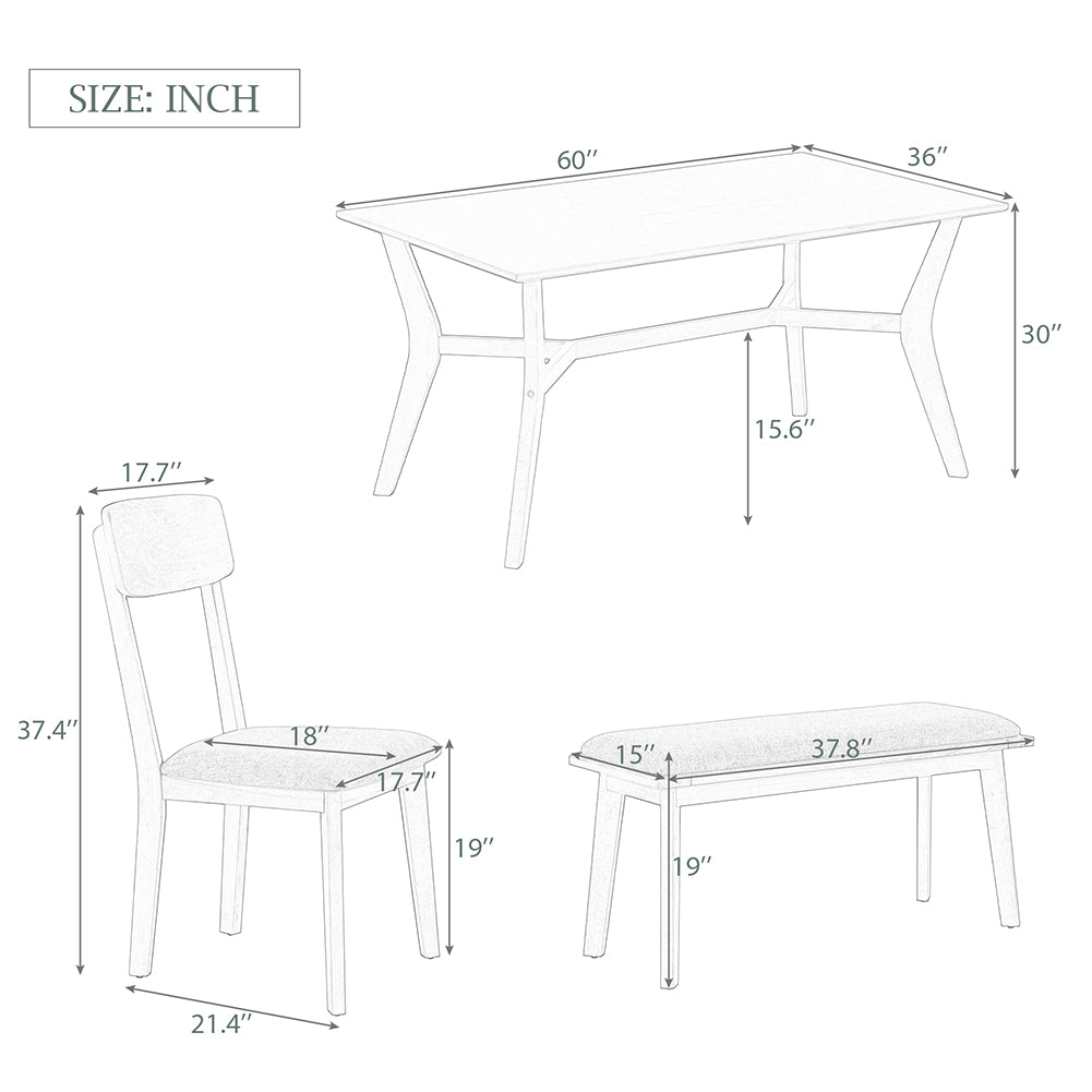 Dining Table Set with Upholstered Chairs and Bench