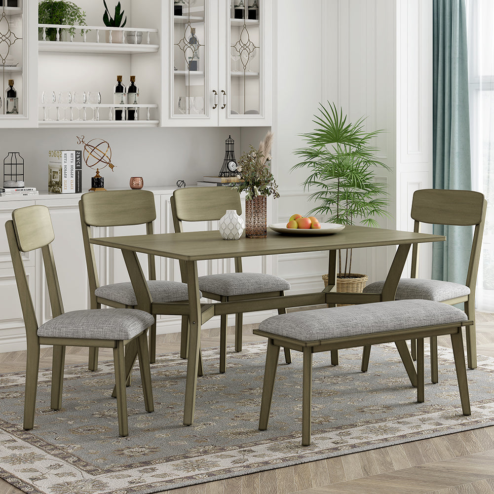 Dining Table Set with Upholstered Chairs and Bench