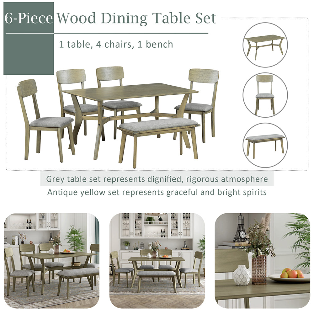 Dining Table Set with Upholstered Chairs and Bench