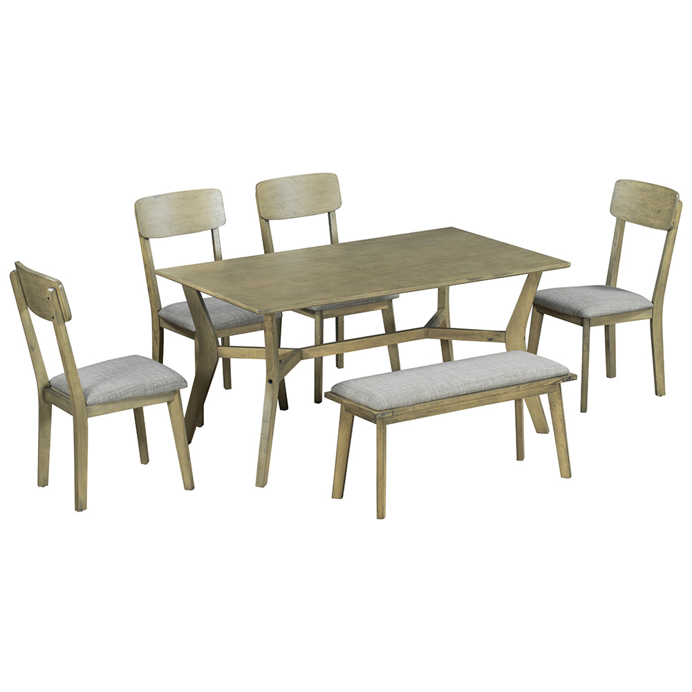 Dining Table Set with Upholstered Chairs and Bench