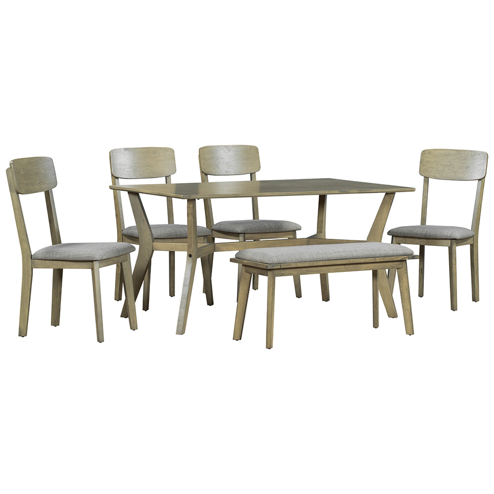 Dining Table Set with Upholstered Chairs and Bench