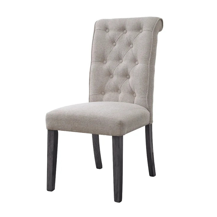 Tufted Linen Side Chair, Beige Linen & Gray (Set of 2)