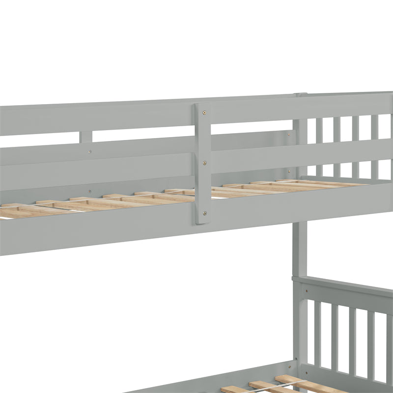 Twin Over Full Bunk Bed with Trundle, Convertible into 2 Beds, Gray